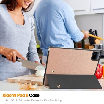 Dirbtinės odos atverčiamas dėklas - auksinės spalvos (Xiaomi Pad 6 (11) Pad 6 Pro)